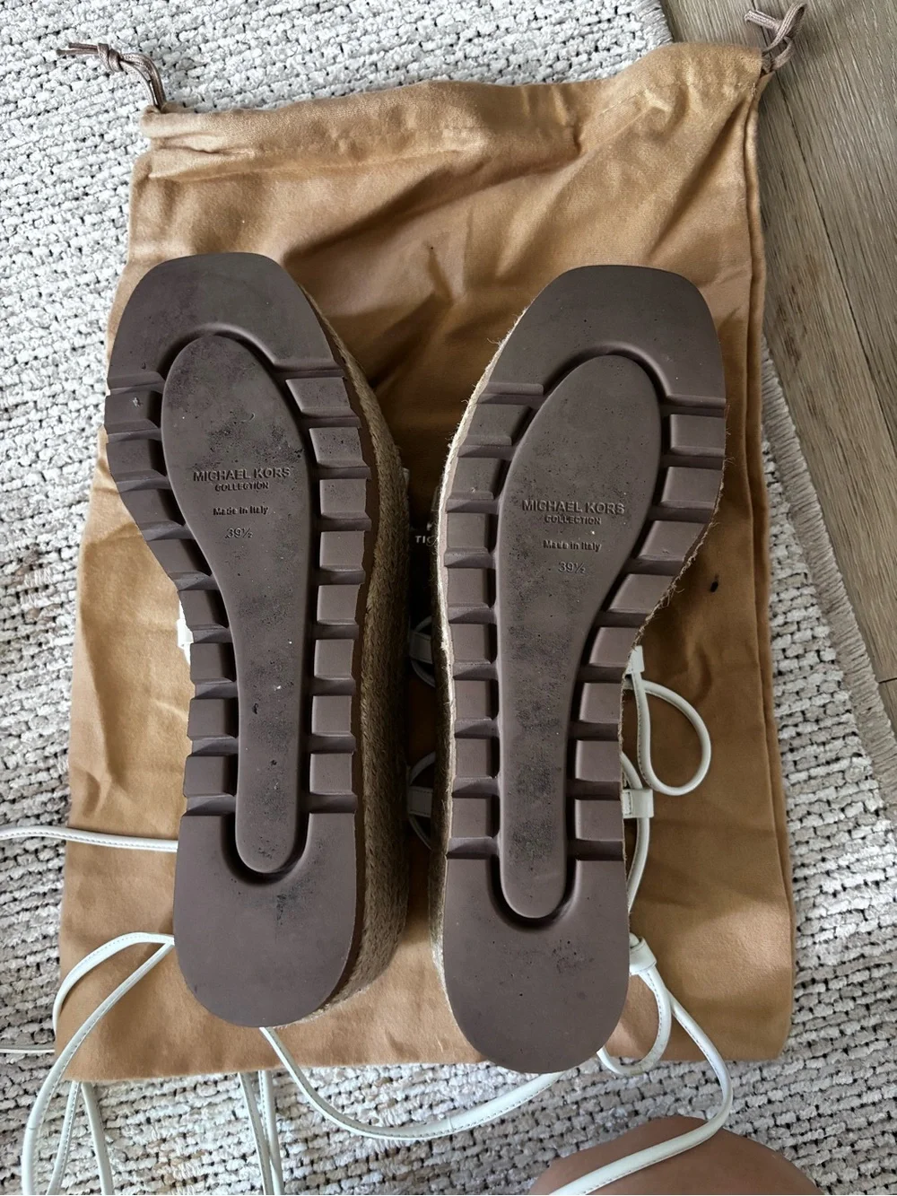 Michael Kors Collection White Leather Espadrille Platform Sandals